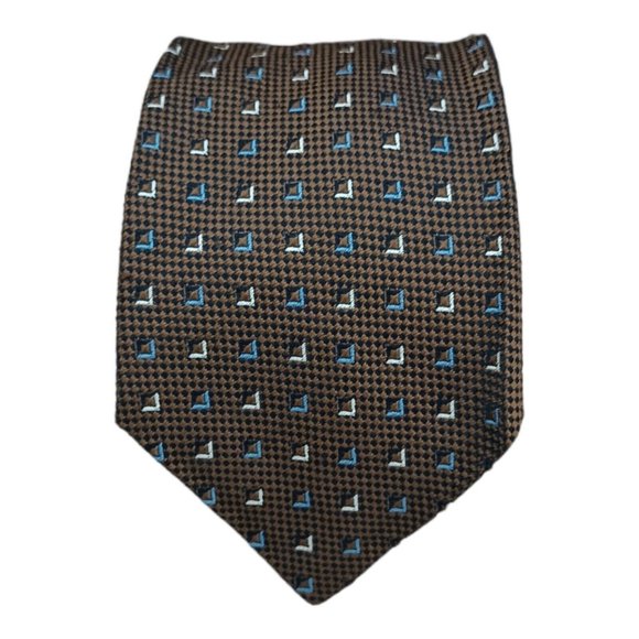 BATTISTONI Brown Geometric Silk Tie ITALY 63